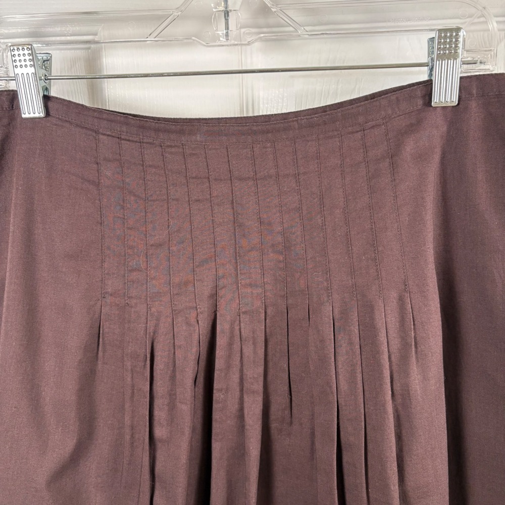 Vtg Talbots Pleated A-Line Skirt 10 Brown Cotton Knee-Length Lined Dark Academia - Picture 3 of 6
